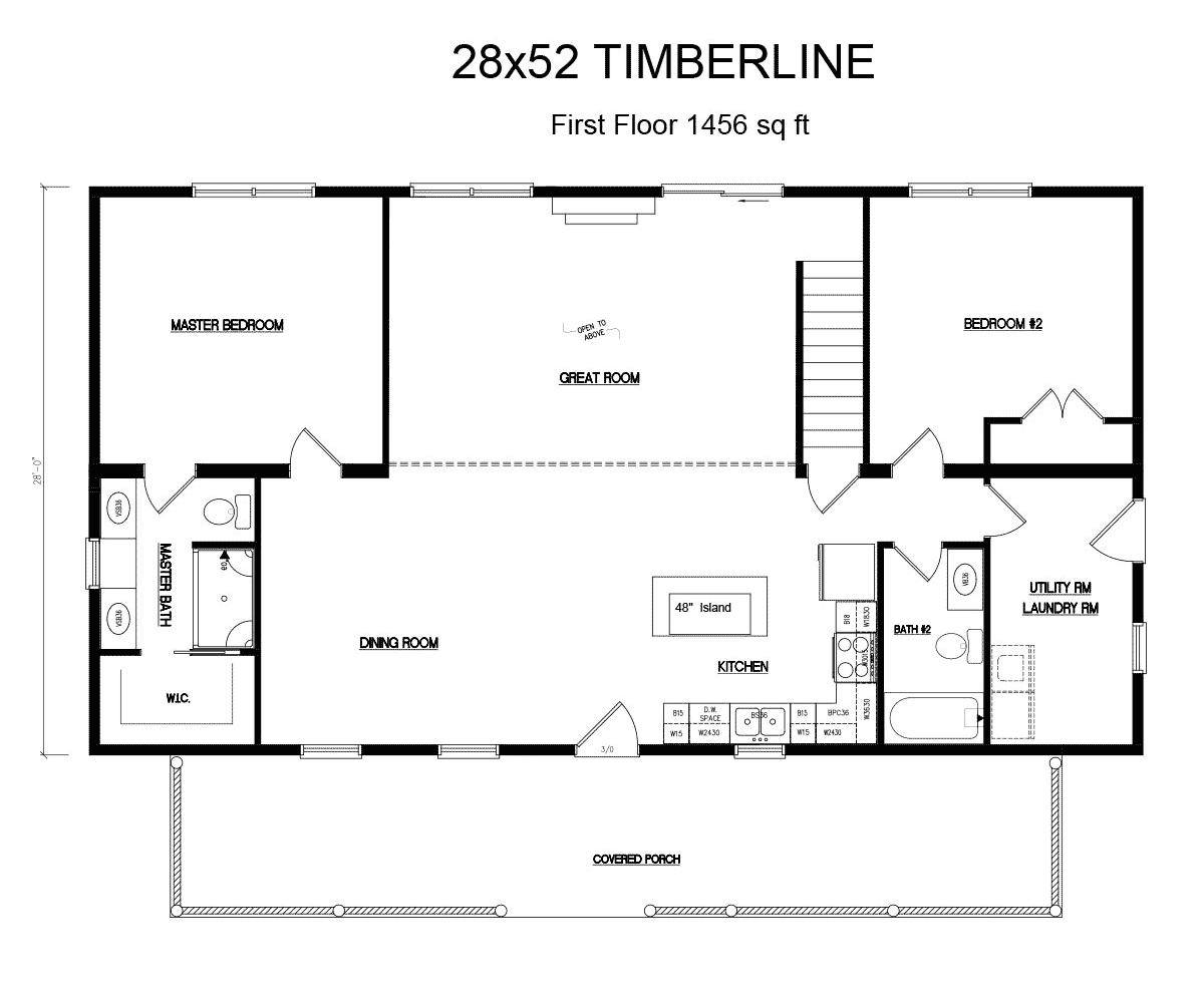 Timberline 28x52 Log Home Floor Plans