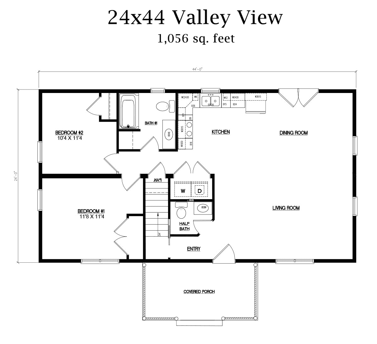 Valley View 24x44 Log Home Floor Plans
