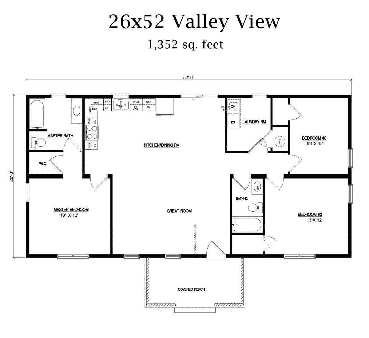 Valley View 26x52 Log Home Floor Plans